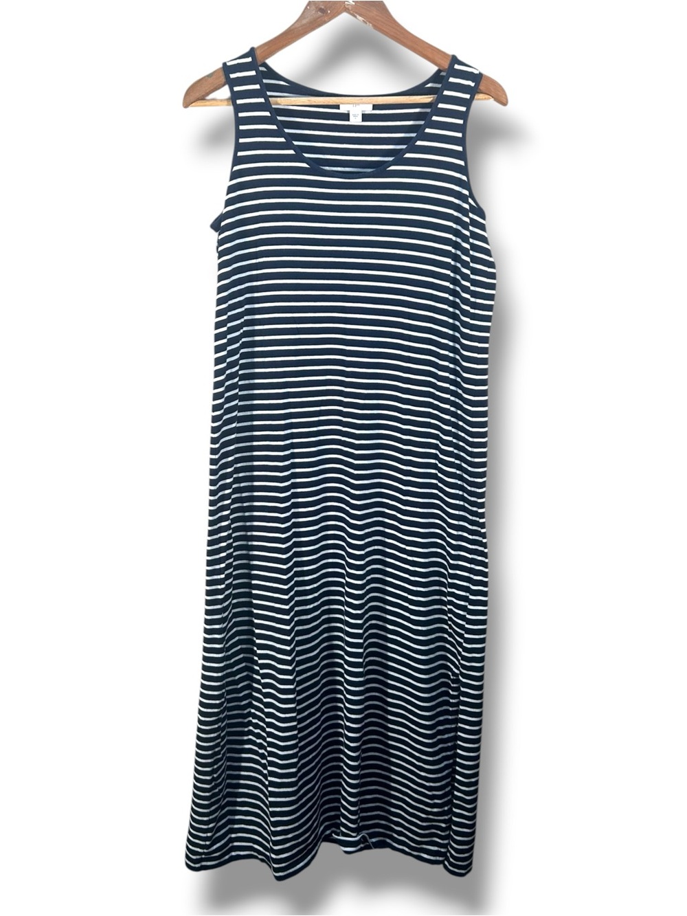 J.Jill Navy Blue Stripe Pima Cotton Tank Maxi Dress Size Small